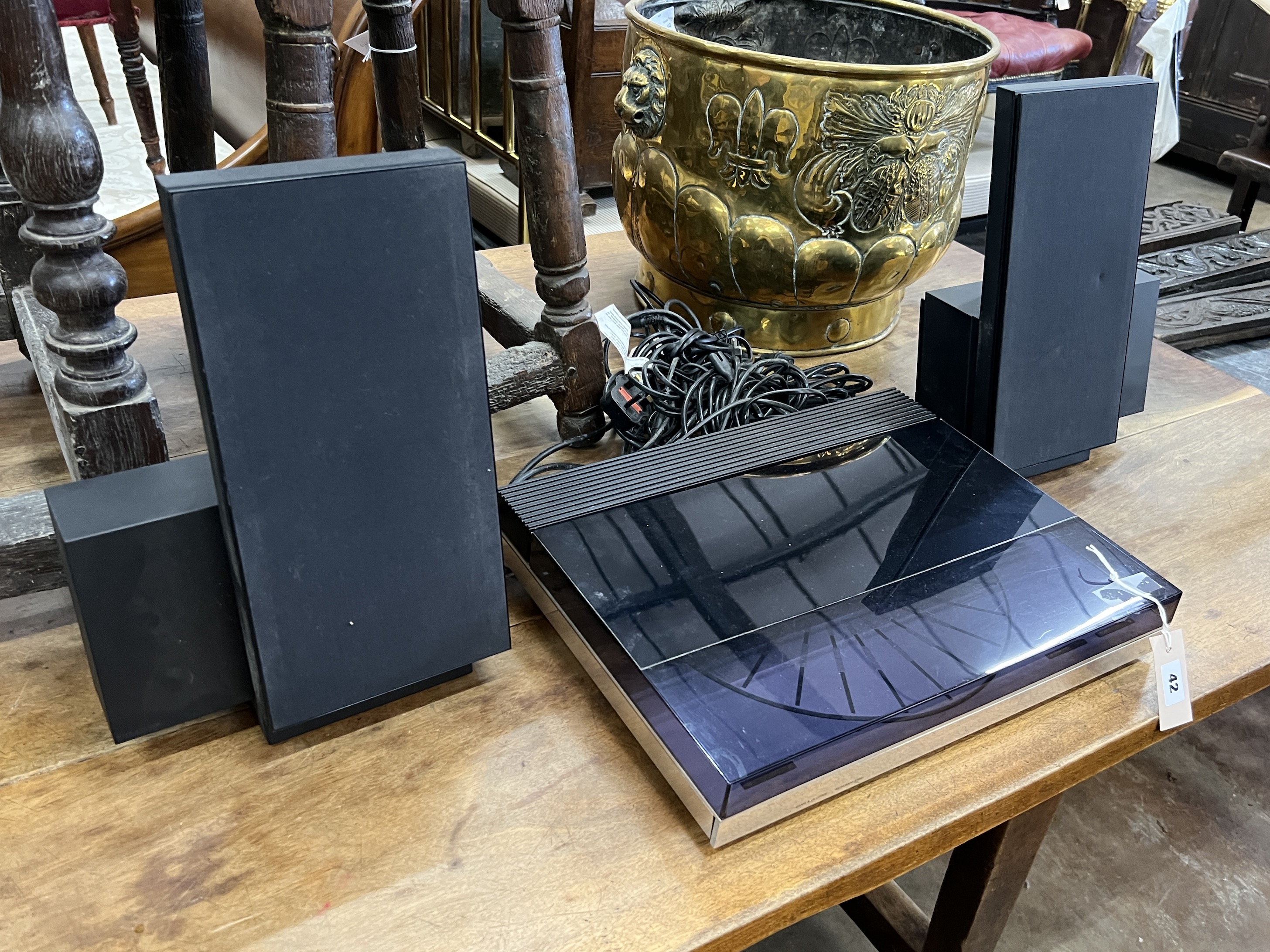 A Bang & Olufsen turntable, Beogram 6500 and speakers type no.6202 R